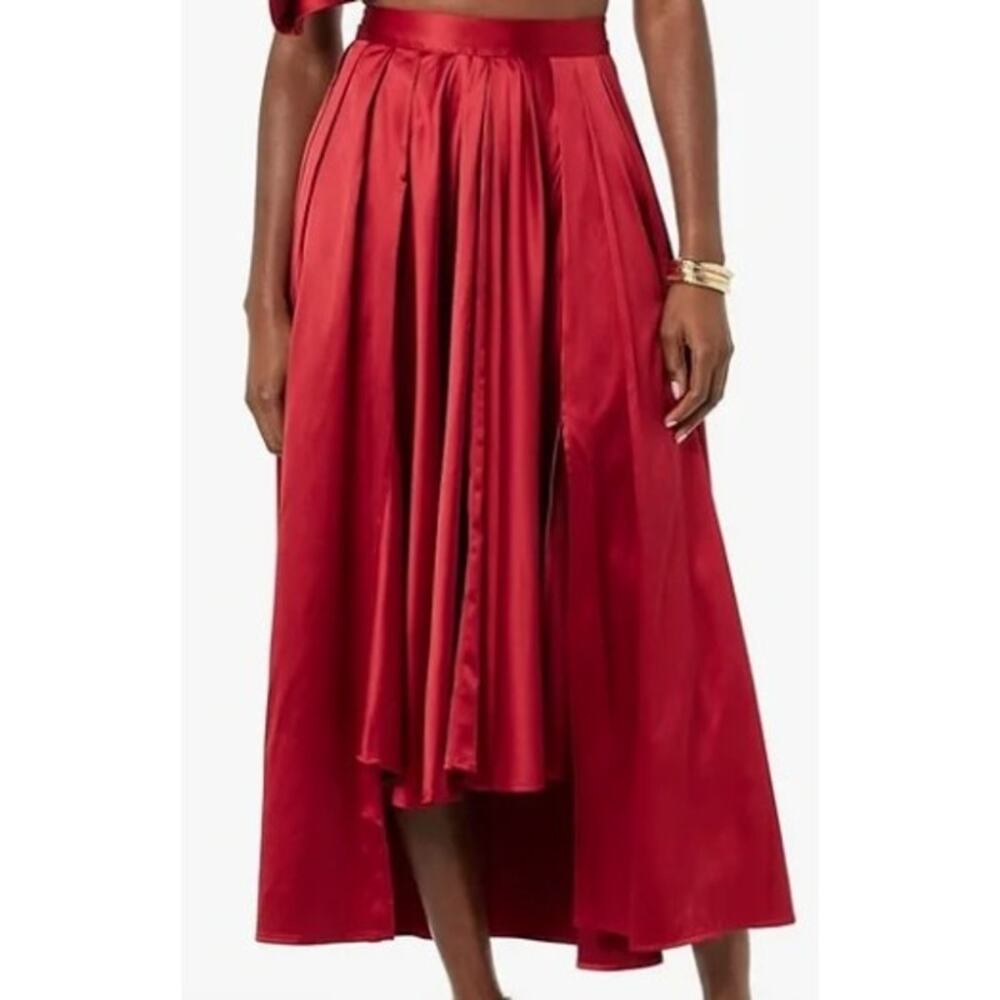 Making The Cut Red Satin High Low Midi Skirt Womens 2X NWT Plus Size Elegant